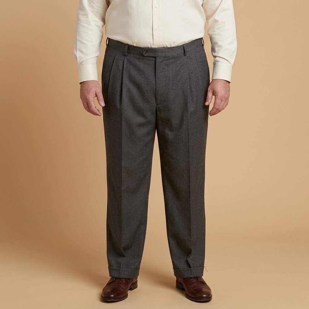 Berle 16908 Pleated Cuffed Charcoal Wool Trousers Mens 42R EUC